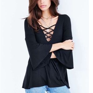 Urban Outfitters Navy Blue Criss Cross Tunic/ Top with Bell Sleeves